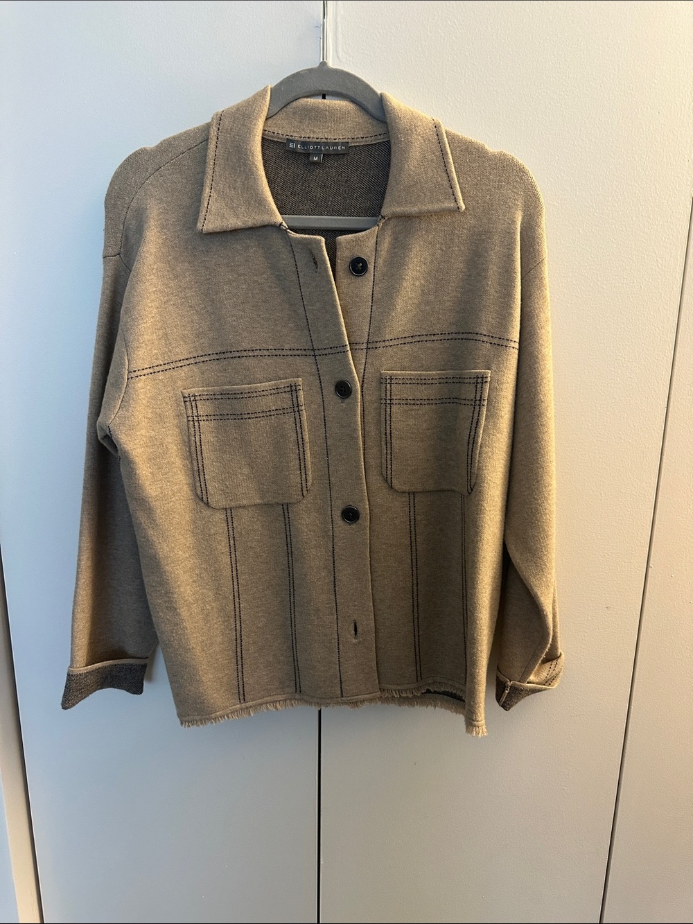 Elliott Lauren Taupe-Khaki Button Front Shirt Jacket